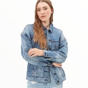 AMERICAN EAGLE Button-Front Light Wash Denim Jean Jacket Size Small Vintage Y2K